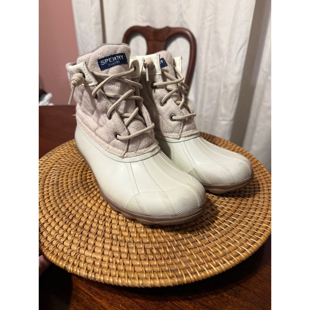 Sperry Saltwater Quilted Wool‎ Duck Boots Ivory Oatmeal STS82538 Womens 6.5